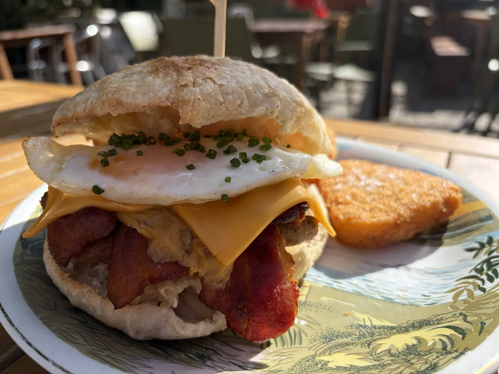 The Pullman breakfast burger with egg, bacon, cheese and hash brown